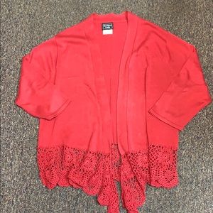 Southern Lady red crochet lace cardigan XL